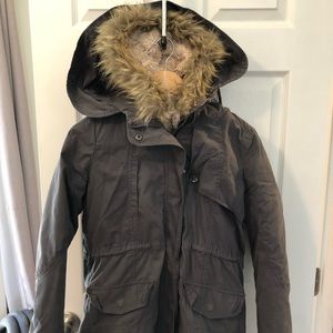 Members Only coat with Sherpa lining and fur hood